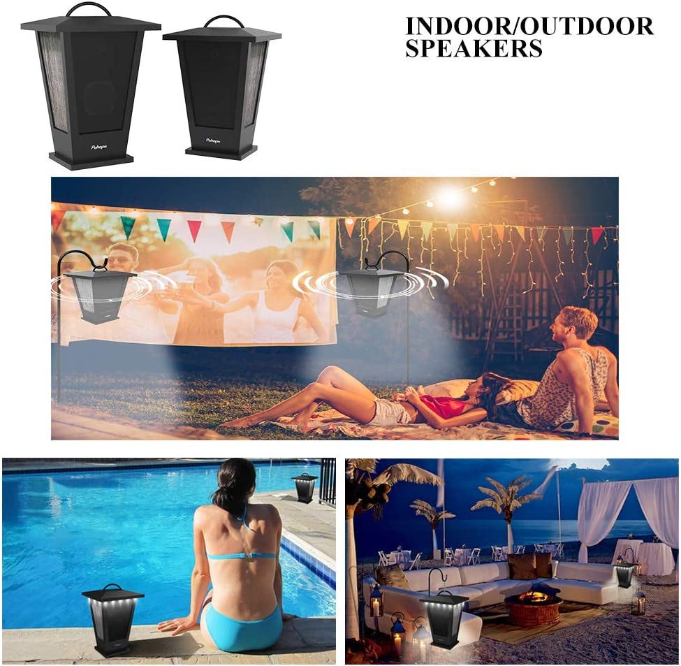 Pohopa Bluetooth Speakers Waterproof, 2 Packs True Wireless Stereo Sound 20W Dual Pairing Lantern Indoor Outdoor Speakers with 20 Piece LED Lights, Rich Bass, Pinao Black