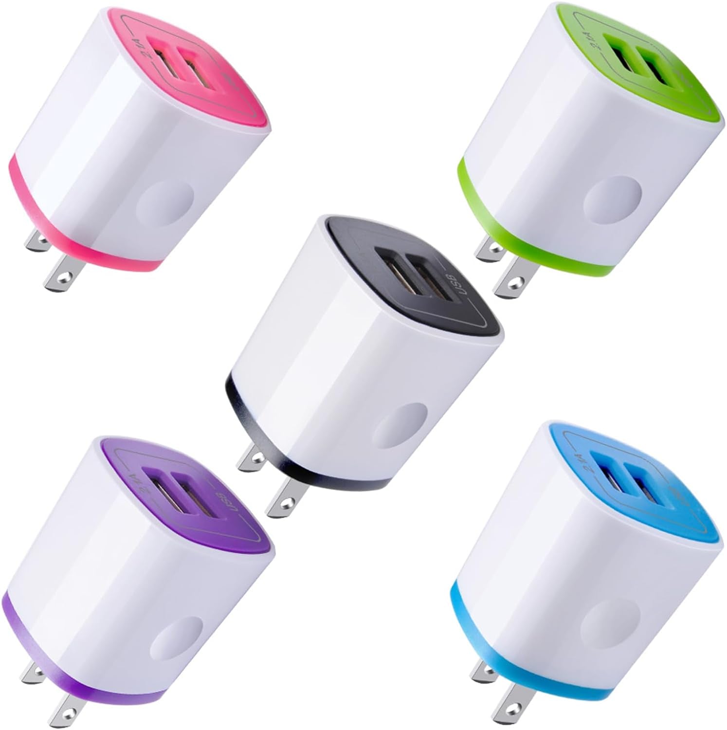 USB Charger Wall Plug, Iphone Charging Box,Andhot 5Pack Home Travel 2.1Amp Dual Port Fast Wall Charger Quick Charging Block Cube Brick for Iphone 16E 16 15 14 13 12 Pro Max XR X 8 7 6,Samsung,Android