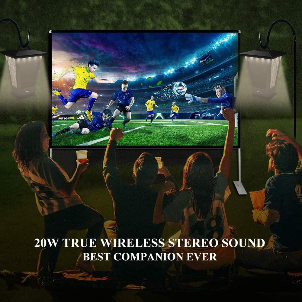 Pohopa Bluetooth Speakers Waterproof, 2 Packs True Wireless Stereo Sound 20W Dual Pairing Lantern Indoor Outdoor Speakers with 20 Piece LED Lights, Rich Bass, Pinao Black