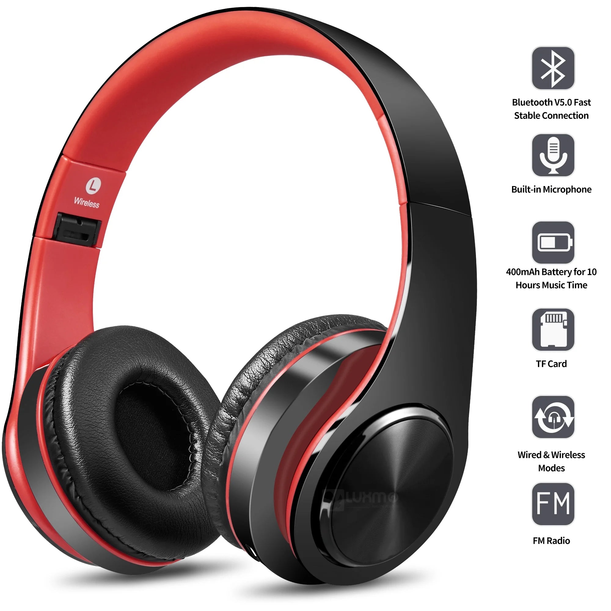 Bluetooth Headphones over Ear, LUXMO Wireless Noise Cancelling Headphones Foldable Stereo Headset with Mic, Rechargeable Headphones Handsfree Headphones for PC, Laptops and Smartphones