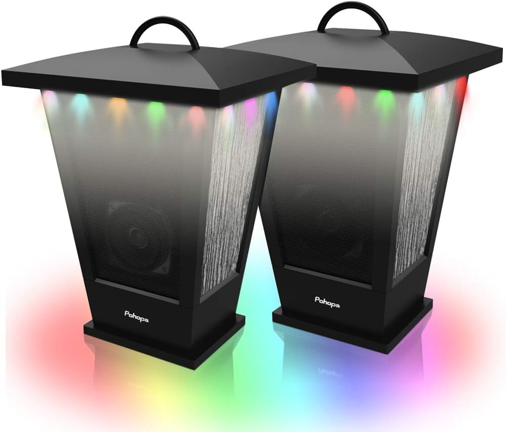 Pohopa Bluetooth Speakers Waterproof, 2 Packs True Wireless Stereo Sound 20W Dual Pairing Lantern Indoor Outdoor Speakers with 20 Piece LED Lights, Rich Bass, Pinao Black