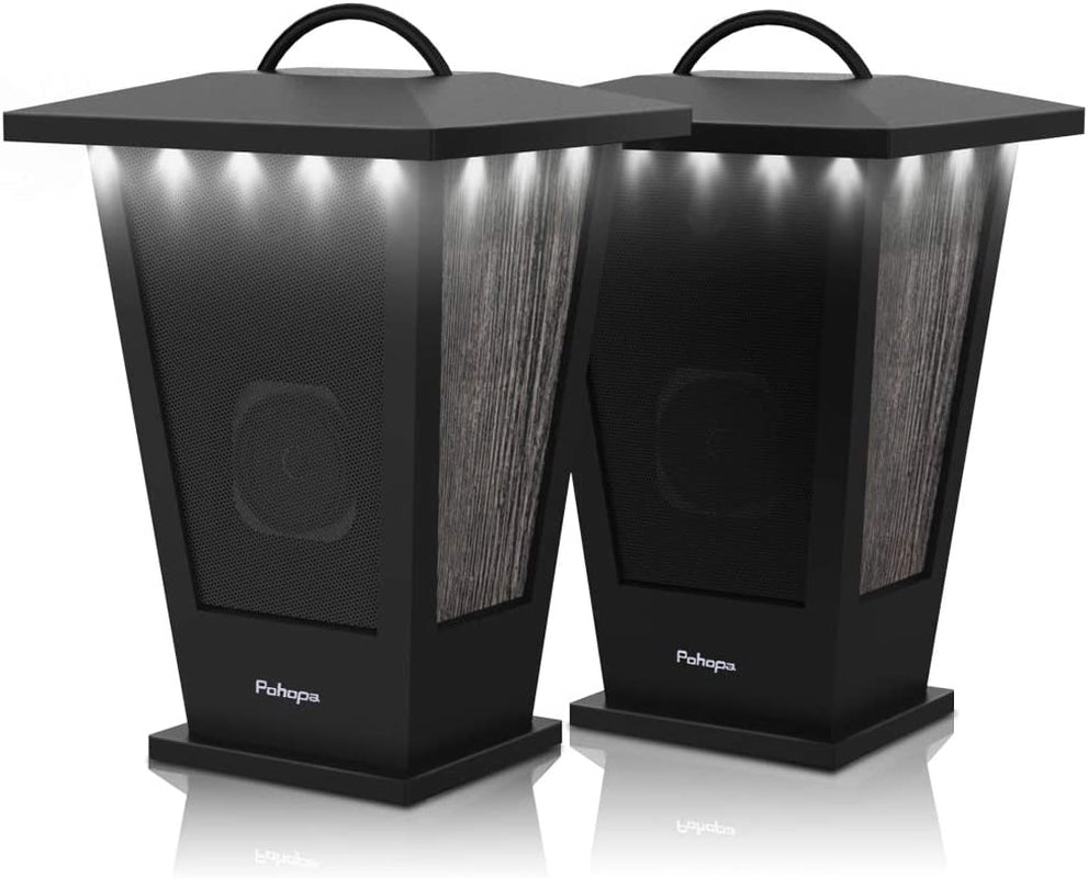 Pohopa Bluetooth Speakers Waterproof, 2 Packs True Wireless Stereo Sound 20W Dual Pairing Lantern Indoor Outdoor Speakers with 20 Piece LED Lights, Rich Bass, Pinao Black