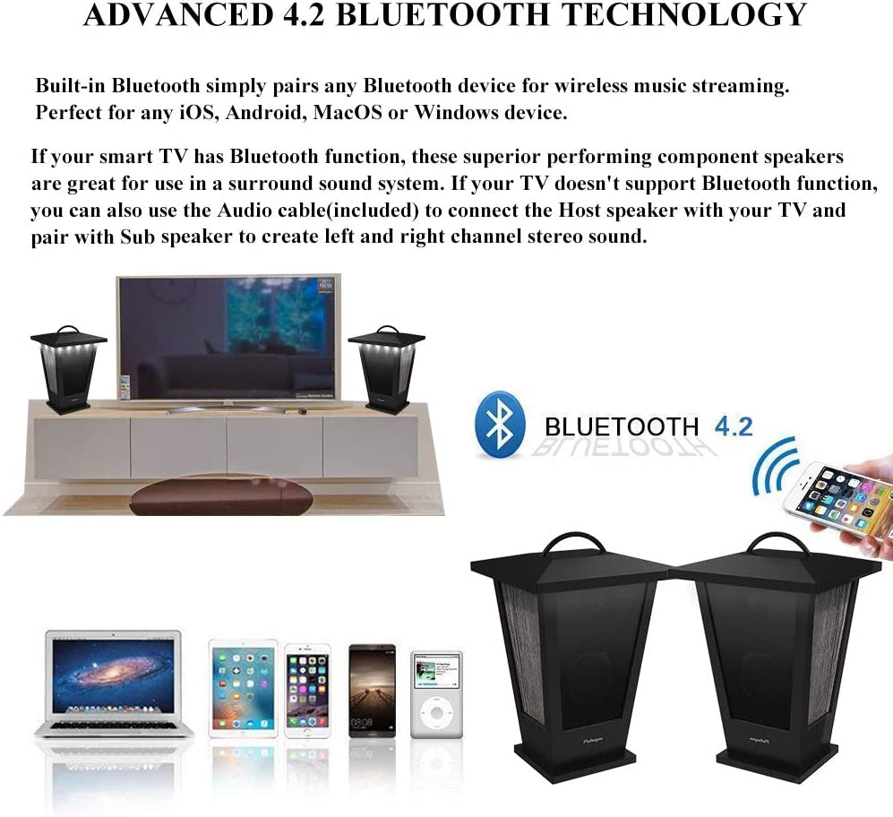 Pohopa Bluetooth Speakers Waterproof, 2 Packs True Wireless Stereo Sound 20W Dual Pairing Lantern Indoor Outdoor Speakers with 20 Piece LED Lights, Rich Bass, Pinao Black