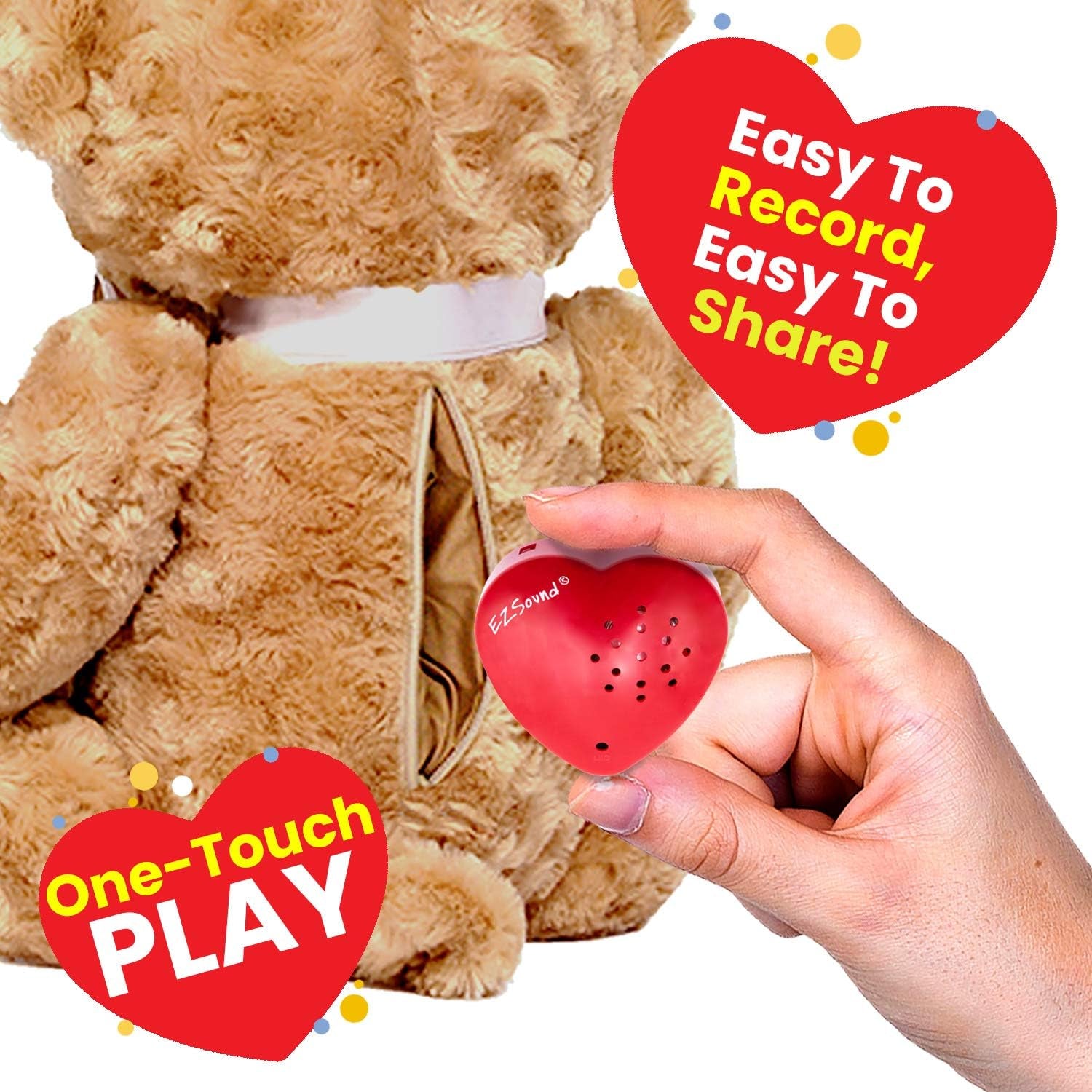 Ezsound Voice Recorder for Stuffed Animal | 2 Pack - 30 Sec Voice Box for Stuffed Animal | Recording Safe Recordable Heart Button | Sound Module Insert for Build a Bear, Kids, Teddy, Toy and Gifts Red