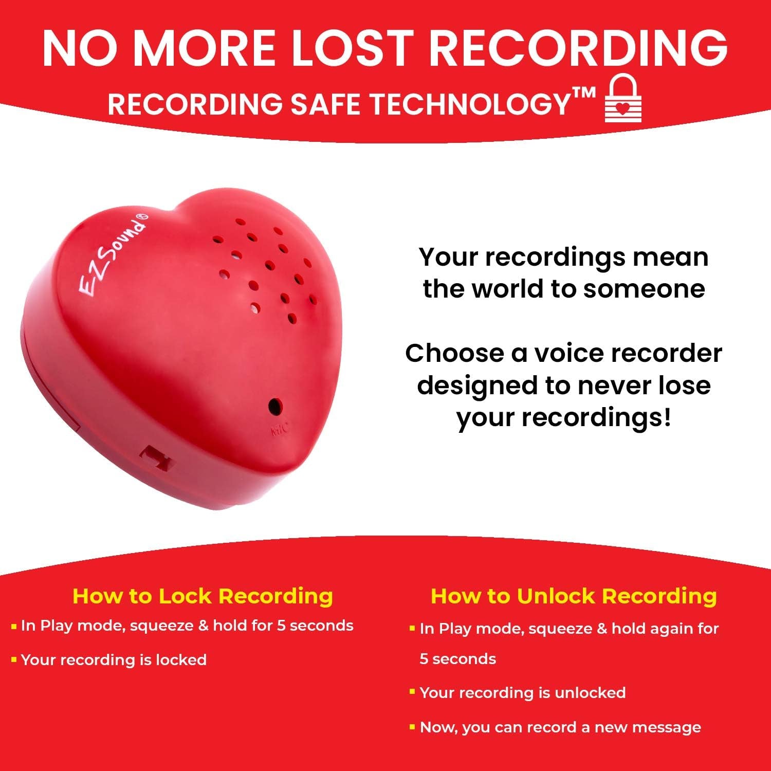 Ezsound Voice Recorder for Stuffed Animal | 2 Pack - 30 Sec Voice Box for Stuffed Animal | Recording Safe Recordable Heart Button | Sound Module Insert for Build a Bear, Kids, Teddy, Toy and Gifts Red
